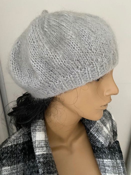 Czapka damska beret moher wełna angora lekka ciepła handmade