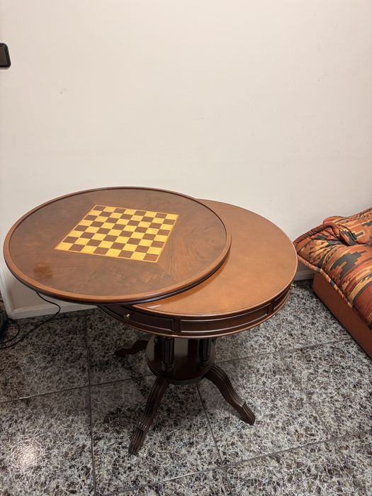 Mesa Vintage de Jogos Clássica Reversível Tabuleiro Xadrez + Pano