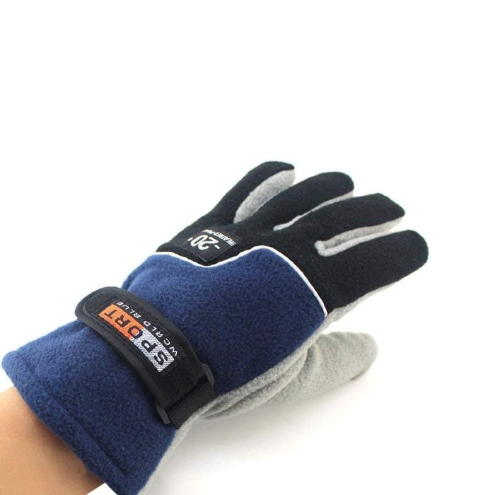 Лыжные перчатки холодостойкие до -20 флисовые черно-серые/ сине-черные