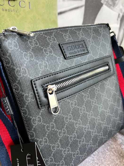 Сумка мессенджер чоловіча Gucci Гуччи гучі GG мужская чорна шкіряна LV