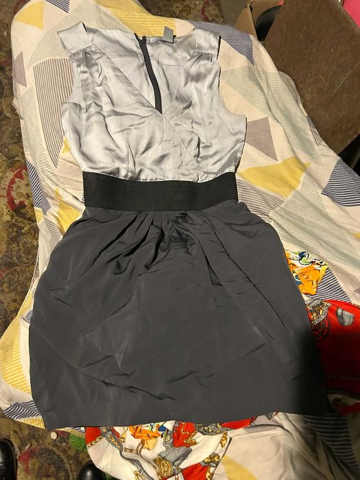 Sukienka srebrno szara h&m 34 elegancka mini