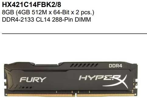 Pamięć Kingston HyperX, DDR4, 8 GB, 2133MHz, CL14 HX421C14FBK2/8