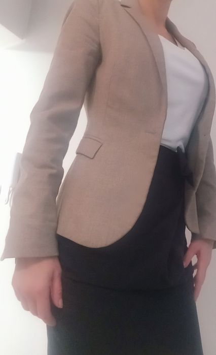 Zara XS 34 beżowy brązowy żakiet marynarka święta praca szkoła