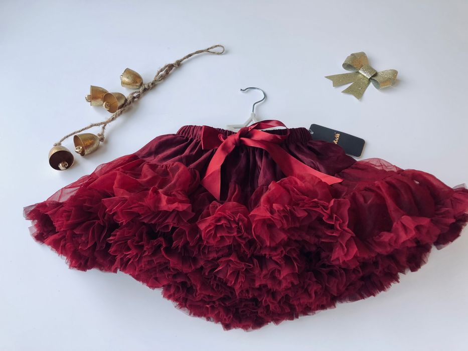 Nowa Bordowa TuTu spodnica spódniczka 128 134 burgu swiateczna 140 146