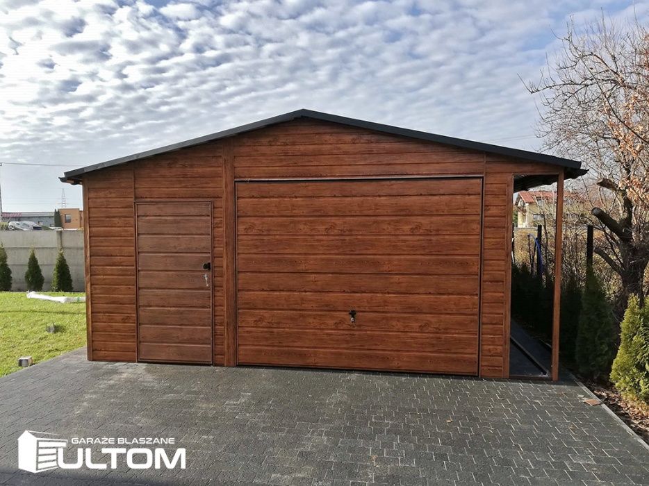 Garaż blaszak profil zamknięty z wiatką ULTOM 4x5 wiata