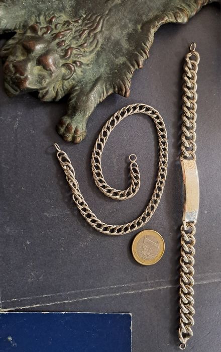 Corrente relogio e pulseira prata