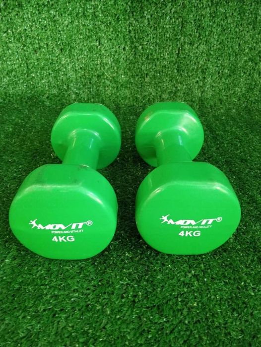 Movit 2x 4 kg ZIELONE Hantle powlekane - gumowane stałe NrP10
