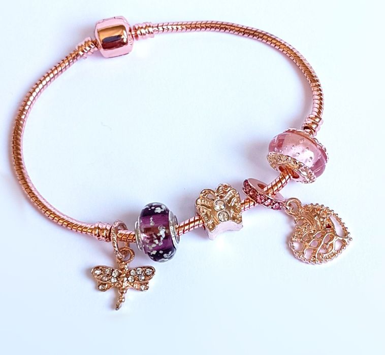 Bransoletka charms serce motyl ważka