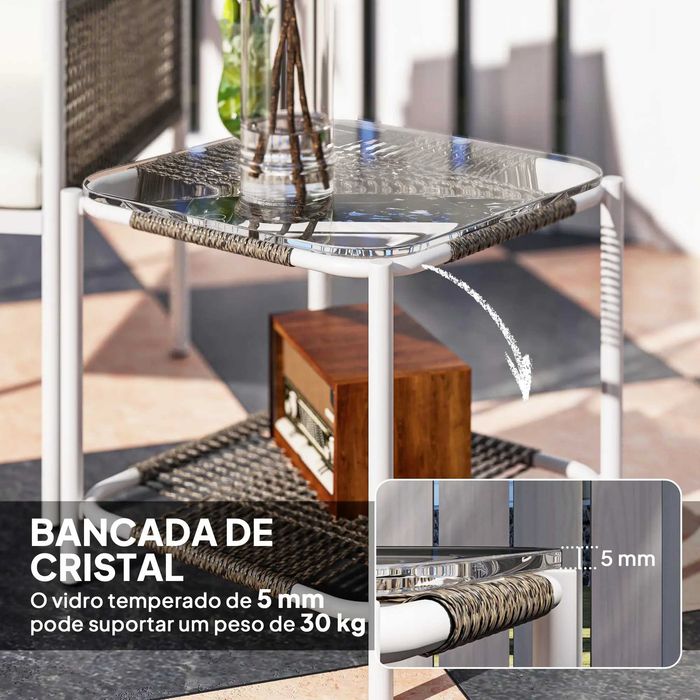 Conjunto de Jardim 2 Cadeiras e Mesa de Vime c/ Almofadas