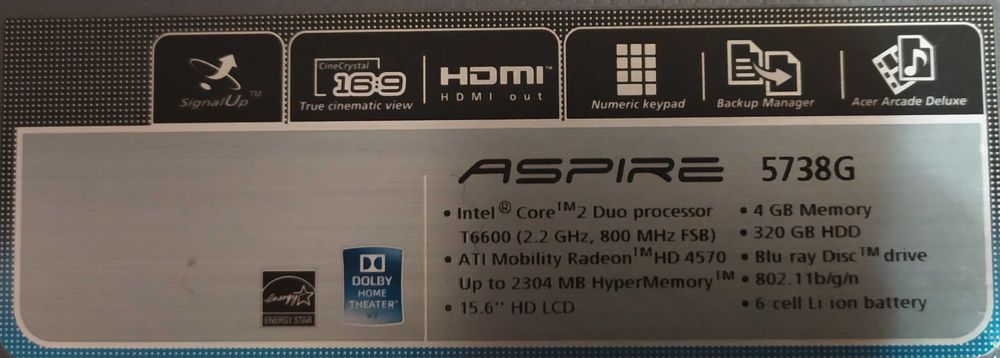 Продам ноутбук Acer Aspire 5738g +мишка+сумка в доброму стані (без АК)