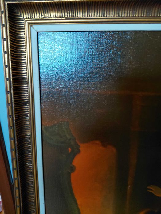 Quadro antigo de Meninas à Lareira