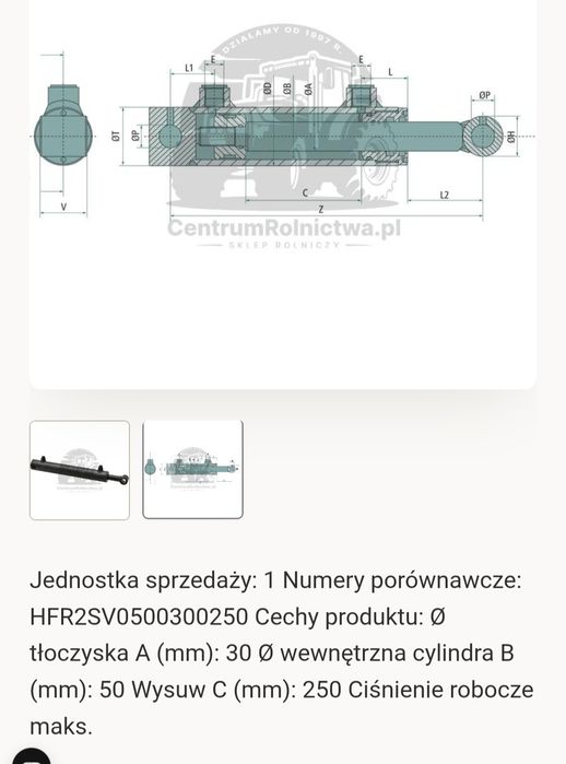 Siłownik Hydrauliczny 50×30×250 Contarini  Łuparka Prasa Cyklop Traktor Koparka Rębak