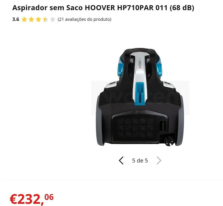 Grande oportunidade  Aspirador sem Saco HOOVER HP710PAR 011 (68 dB)