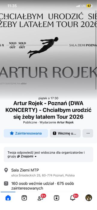 Dwa Bilety na koncert Artur Rojek 16.10 pazdziernika na  Poznań 17:30