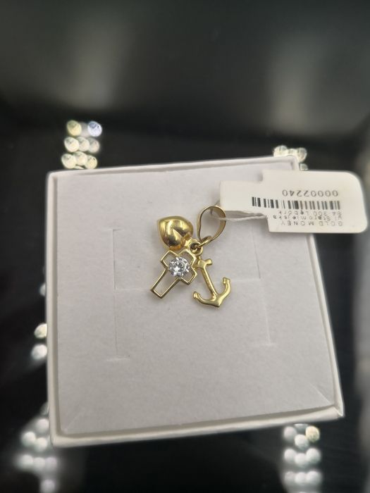 Złota zawieszka 585 GOLD MONEY – kotwica, serce i krzyż