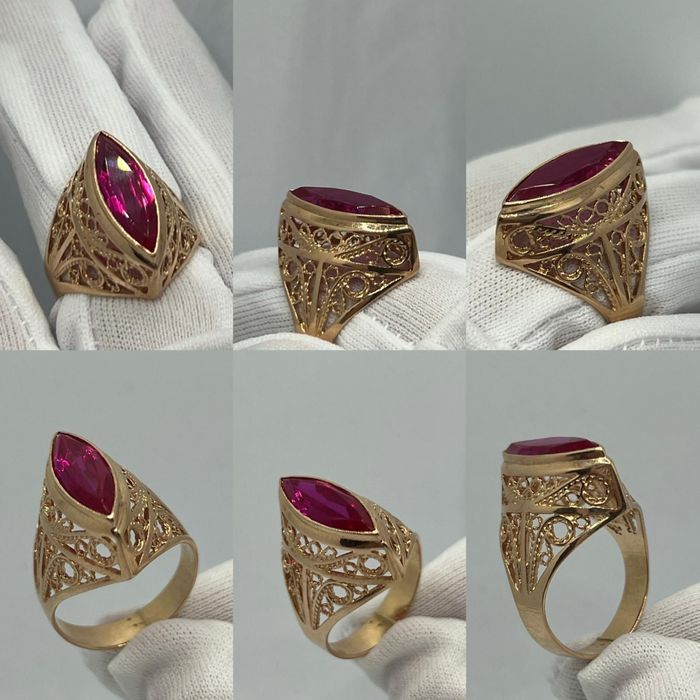 Золотое кольцо с камінням маркіза 6,85гр 585 проба