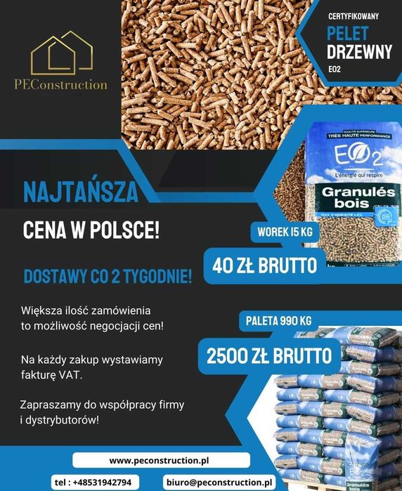NOWA Dostawa pellet drzewny EO2 100 TON ! NAJTANIEJ W POLSCE