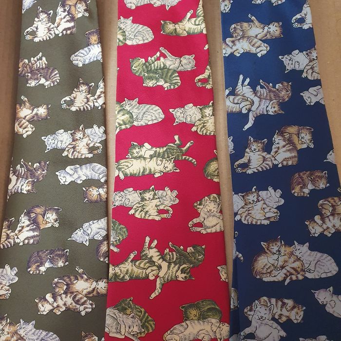 Zestaw krawatów koty jedwab