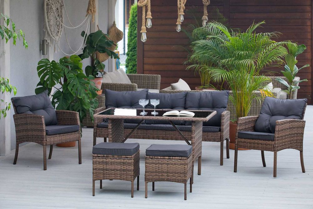 Meble Technorattanowe Ogrodowe 7-osobowy Zestaw Tarasowy Ogrodowy