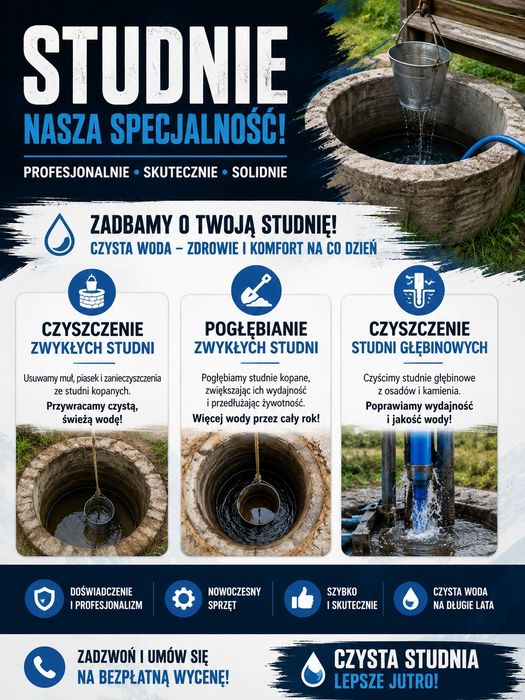 Czyszczenie studni głębinowych I kręgowych