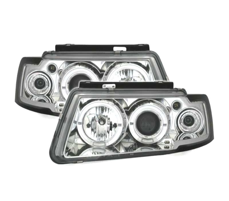 FARÓIS FRENTE ANGEL EYES VOLKSWAGEN VW PASSAT 3B 96-00 FUNDO CROMADO
