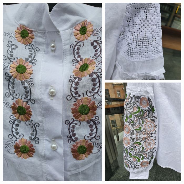 Вышиванка красивая, машинная и ручная вышивка р S M L 46 деловой стиль