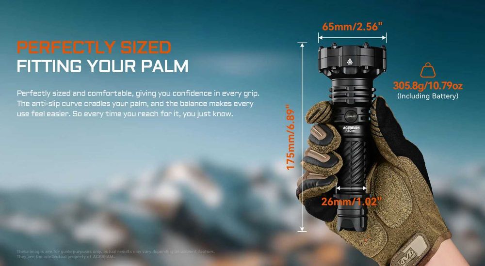 Acebeam P20 Mini Ліхтар Далекобійний, Тактичний (4000 Люмен, 1035 Метрів, АКБ 21700, 6400 мАг)