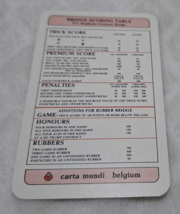 Karty do gry, Carta Mundi Belgium, Bridge, 55szt. (Kolekcje, hobby)