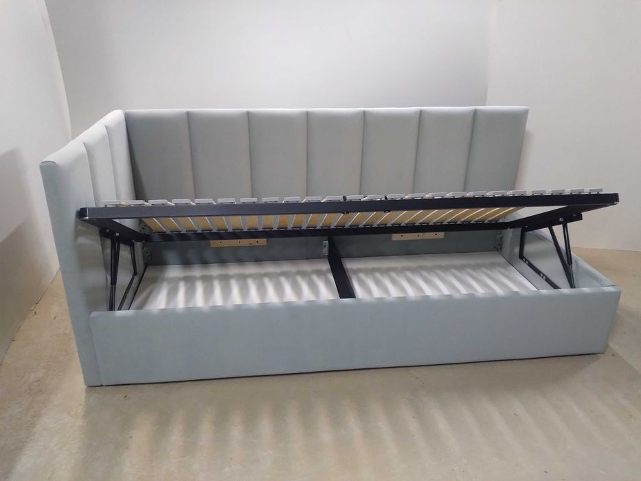 PROMOCJA Łóżko Tapicerowane MłodzieżoweNarożne StelażMetalowyPojemnik