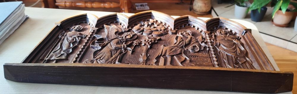 Drzeworyt płaskorzeźba "Zwiastowanie" rękodzieło