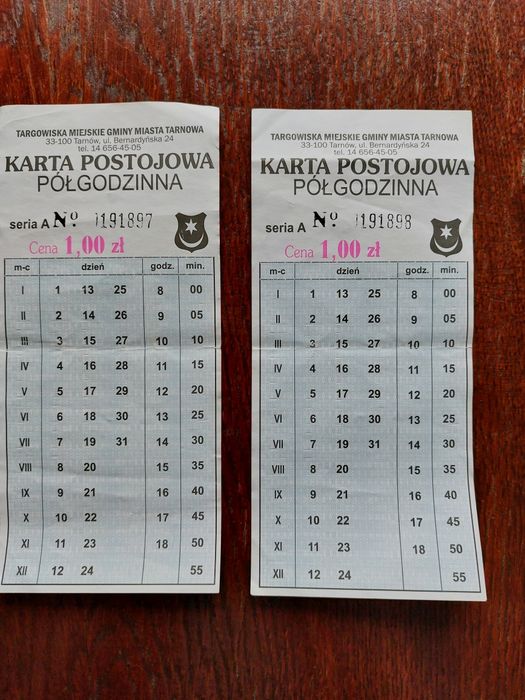 Karta postojowa półgodzinna kolekcjonerska