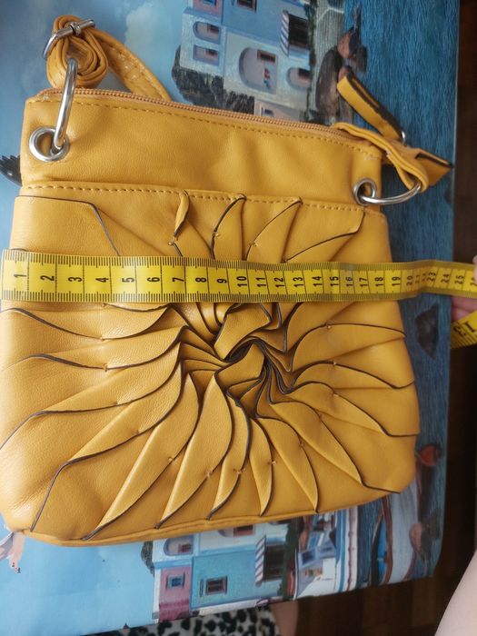 Сумочка жёлтая, кросбоди коричневый
