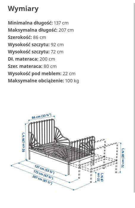 Ikea Łóżko rosnące Minnen  białe