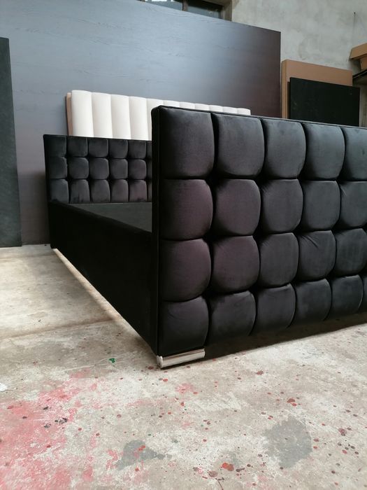 Łóżko tapicerowane pikowane wyższa rama zagłowie welur glamour Velvet