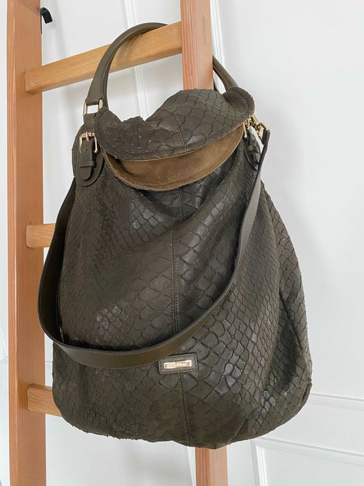 Duża torba skórzana Max Mara  w kolorze butelkowej zieleni