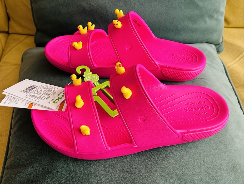 Klapki Crocs pink z żółtymi  kaczuszkami, 36-42