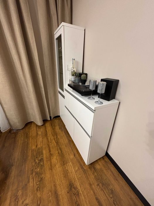 Witryna szeroka + witryna wąska + barek | biały gablota komplet 3 szt.