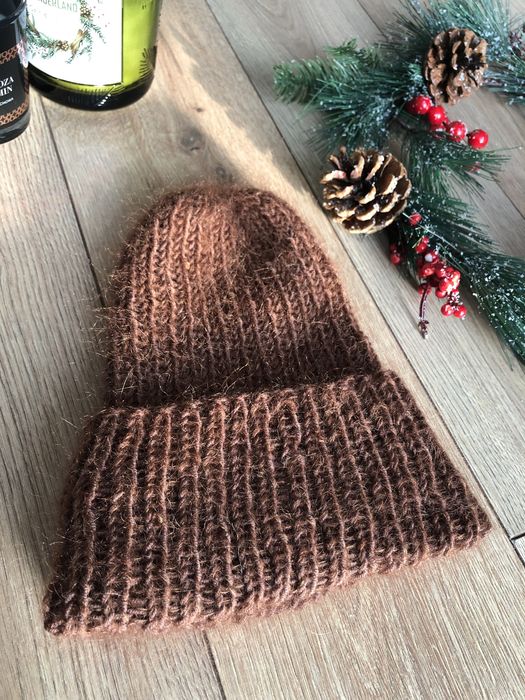Czapka na drutach handmade alpaka i moher