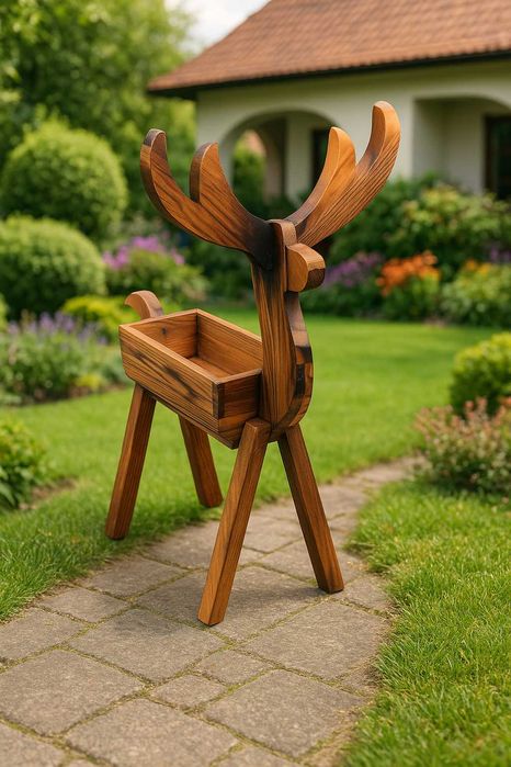 Donica kwietnik JELONEK, JELEŃ ozdoba z DREWNA na prezent ogród dom