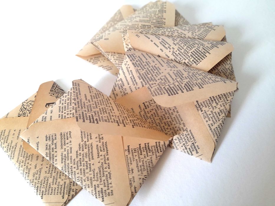 10 Envelopes Artesanais Vintage Dicionário para Cartões de 7.2 x 10cm