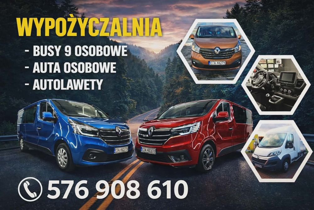 Wynajem Wypożyczalnia samochodów Bus 9 osobowy  i osobówek wynajem