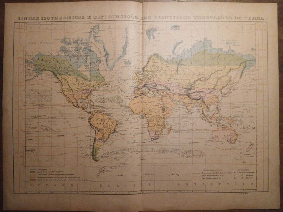 Mapa Linhas Isothermicas e Distribuição das Principaes Vegetações da Terra (Final do Séc XIX, Início Séc XX)