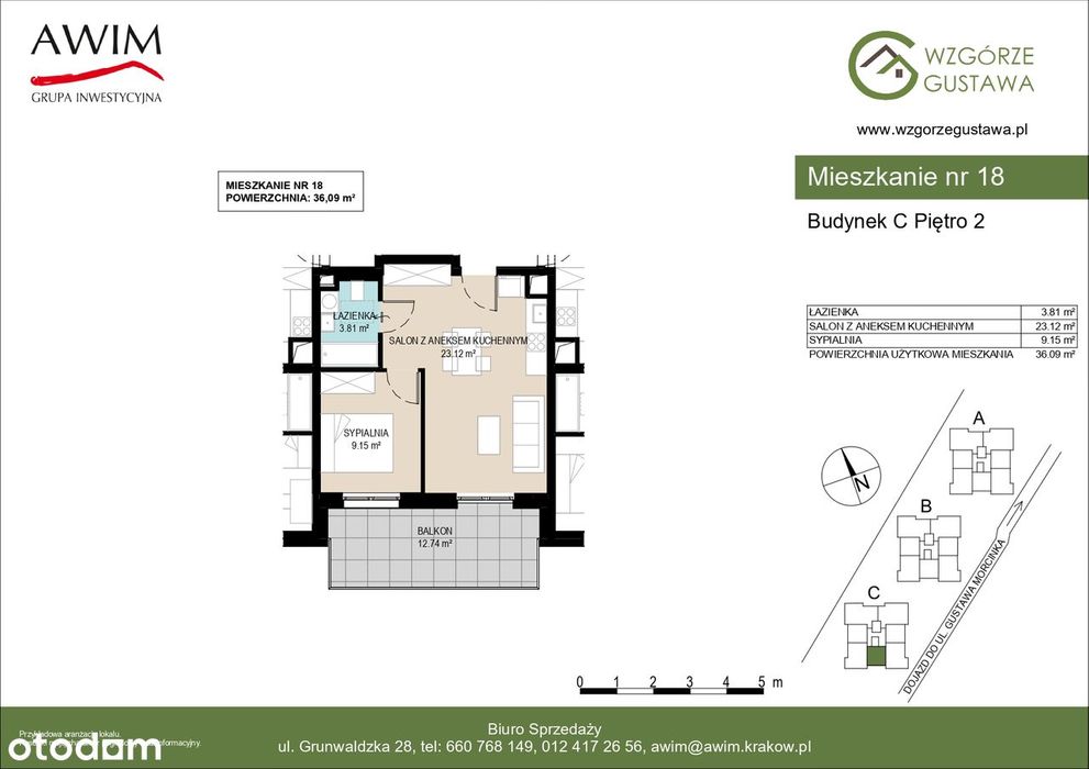 2-pokojowe mieszkanie 36,09m2+balkon-C18