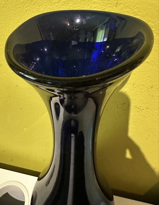 Wazon vintage  szklany niebieski 41 cm