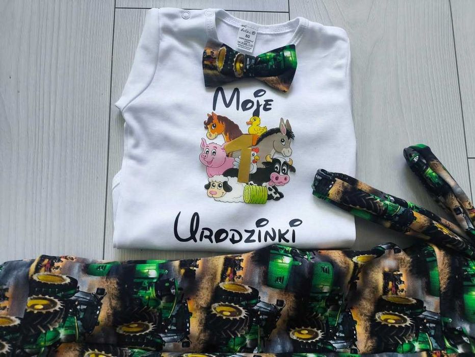 Komplet na roczek chłopca pierwsze urodziny rok garnitur elegant myszka miś
