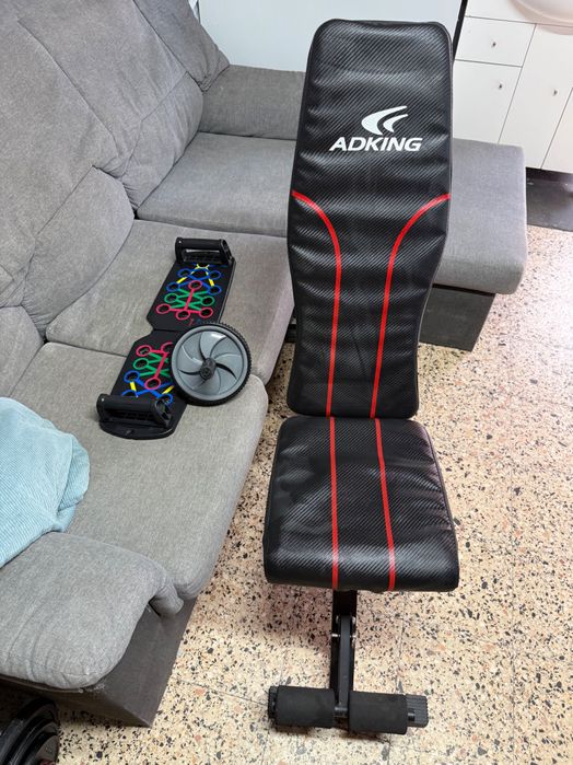 Banco de ginásio com várias posições + placa flexões + roda abdominal