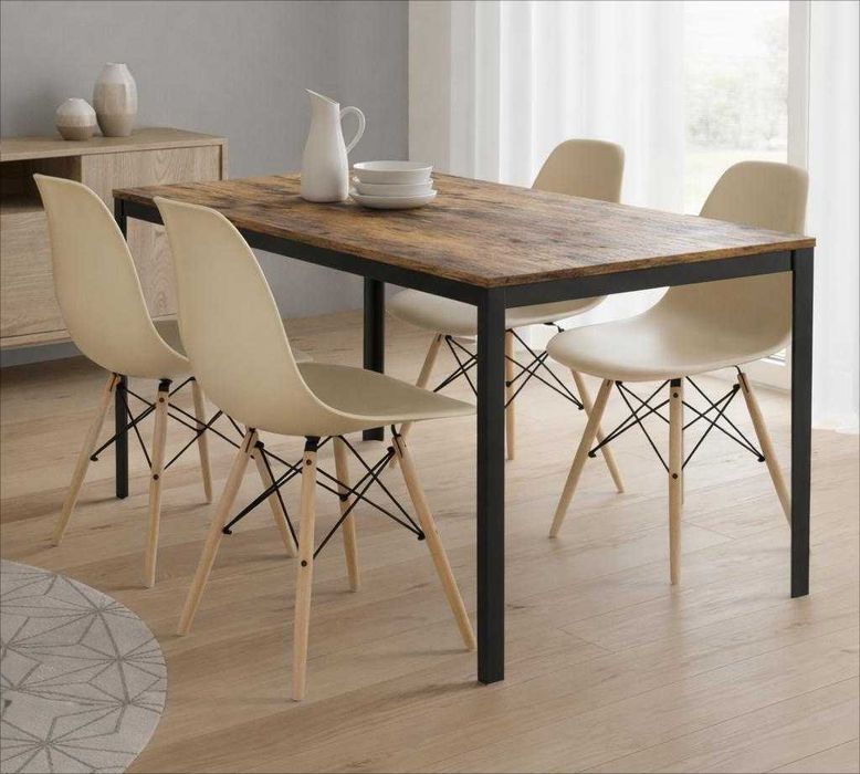 NOWY Stół z Krzesłami do Kuchni Salonu Jadalni Drewniany Czarny Loft