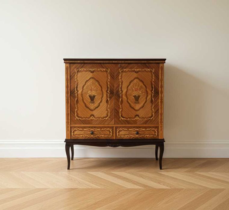 komoda kredens serwantka barek witrynka + stol okragly wloski VINTAGE