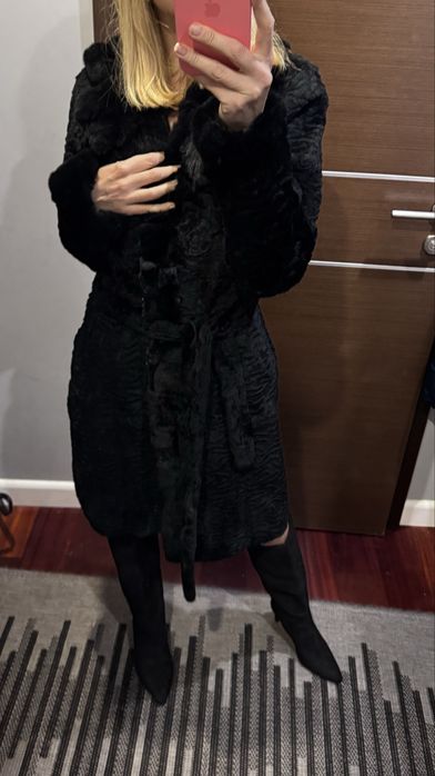 Ochnik czarne naturalne futro kożuch r L/XL