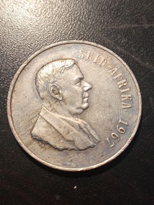 1 rand - 1º aniversário -em africâner Africa do Sul 1967 Prata	Soberba*